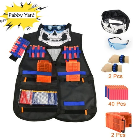 Kids Tactical Vest Kit, Children Elite Tactical Vest Kit For Nerf N-strike Elite Series with Quick Reload Clips + Hand Wrist Band + Protective Glass + Tactical Mask + 40 Refill Bullet Soft (Best Bullets For Reloading)