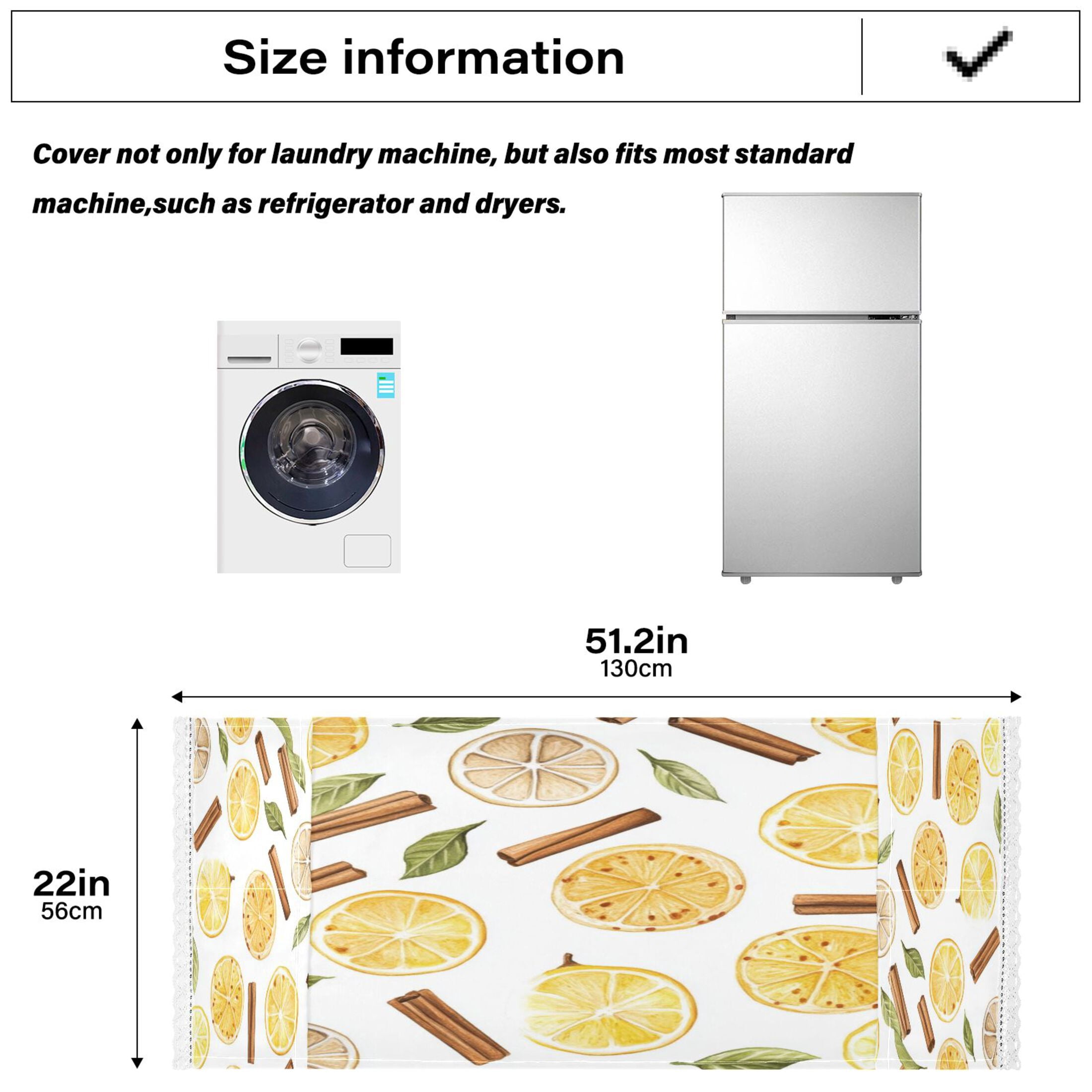 Lemon Cinnamon PatternWasher and Dryer Covers Dust-Proof and Oil Resistant Fridge Cover with 4 Storage Pockets Washing Machine Top Cover for Laundry Kitchen Home 51.2 x 22 In