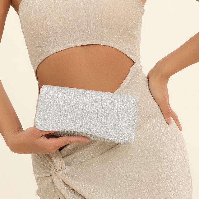 Bolso de mano con cadena para mujer, bolso de mano tipo sobre, bolso de hombro, bolso de mano de noche (plateado)