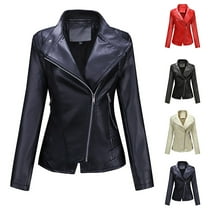 Feancey Leather Jacket Women Trendy Motocycle Jackets Long Sleeve Lapel Bike Coats Lightweight Zip up Bomber Jacket with Pockets Black XL