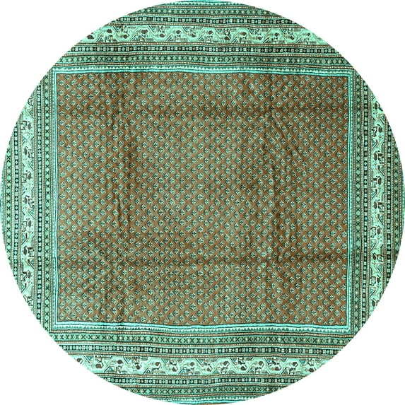 Ahgly Company Machine Washable Indoor Round Persian Turquoise Blue Traditional Area Rugs, 8' Round