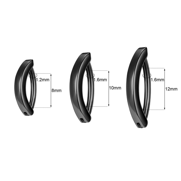 QQTDFG 14/16G 925 Silver Clicker Navel Belly Piercing Reverse Curved Belly Button Rings-Black-12mm