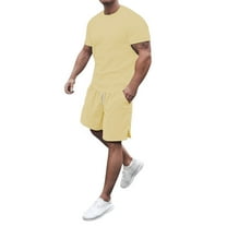 Men'S Short Sets 2 Piece Outfits Short Sleeve Crewneck Summer T Shirt And Casual Track Shorts Set Yellow XXXL