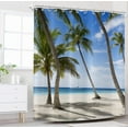 thumbnail image 4 of Ocean Beach Shower Curtain, Summer Seaside Tropical Paradise Blue Sky Coconut Tree Hawaii Style Bathroom Curtain Waterproof Fabric Machine Washable with 12 Hooks, 4 of 6