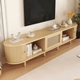 thumbnail image 2 of 70.8" TV Stand for 75 Inch TVs with Rattan Drawer & 2 Sliding Doors, Oval Media Console with Rounded Corners, Oak color Entertainment Center for Living Room Bedroom, 2 of 9