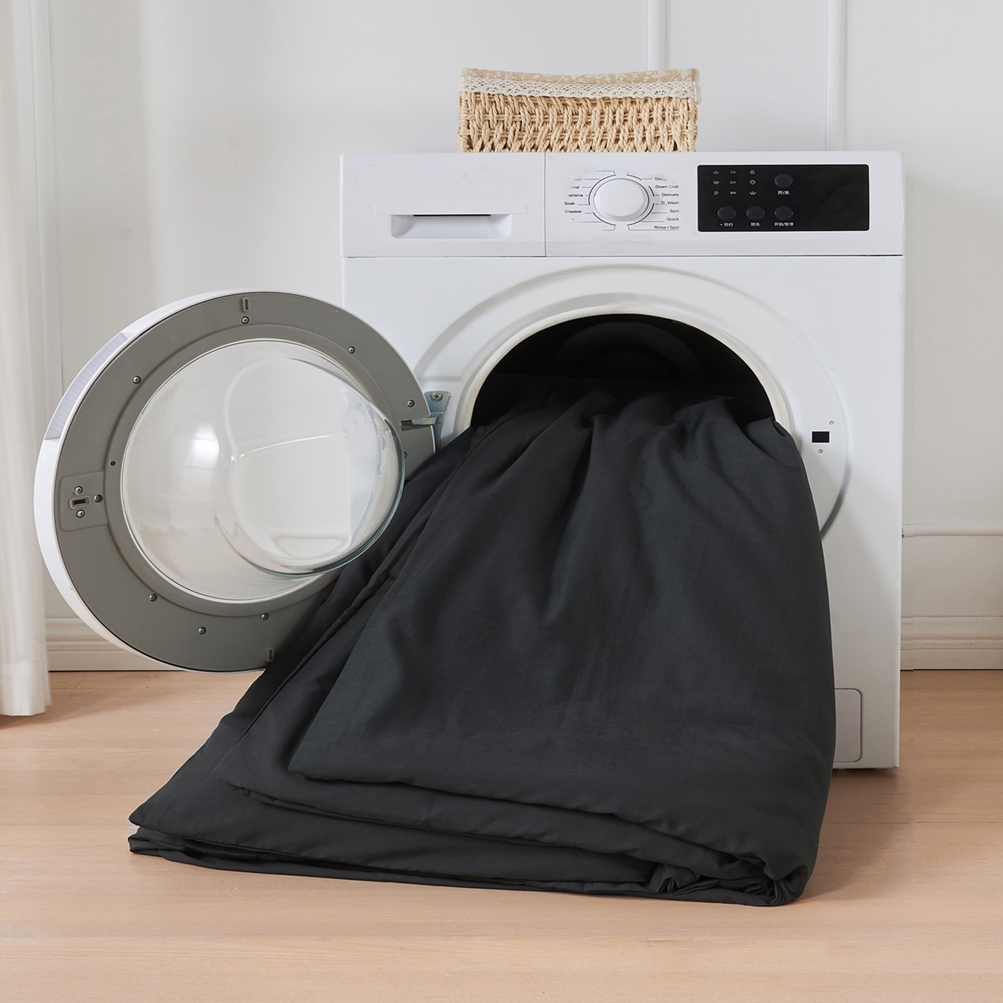 JELLYMONI 4 Pieces Cooling Full Sheets Set, Microfiber & Bamboo Sheet Set, Breathable & Wrinkle Free 16" Deep Pockets Bedding Sheets & Pillowcases,Black