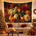 thumbnail image 3 of Autumn Pumpkins and Dahlias on Dark Backdrop, Moody Vintage for Nature Lovers, Classical Still Life Art, Thanksgiving Gift Tapestry Wall Hanging for Living Room and Bedroom, 3 of 7