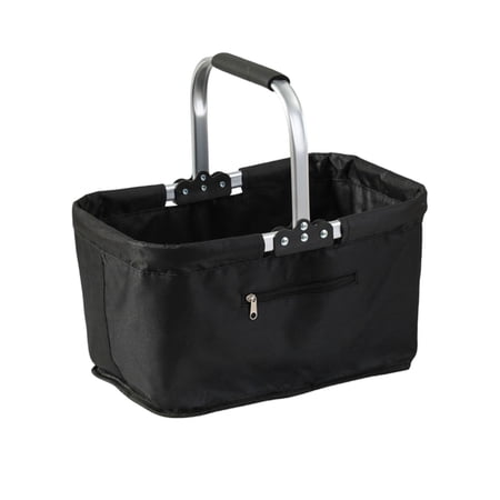 Collapsible Market Basket Picnic Basket Insulated, Large 16"x11"x17" Zip Side Pocket Capacity Reusable Portable Folding Market Shoping Bag With Handles For Grocery