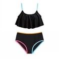 thumbnail image 5 of Bigetiay Girls Swimsuit 2 Piece Bikini Ruffled Bathing Adjustable Straps Striped Hollow High Waist Swimwear Set for 6-14 Years Summer, Size 7-8 Years, 5 of 5