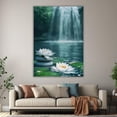thumbnail image 6 of Mudket White Water Lily Lotus Flower with Zen Stones Canvas Wall Art, Serene Waterfall Botanical Wall Decor, Framed Ready to Hang for Living Room Bedroom Bathroom, Floral Print - 12"L x 8"W, 6 of 10