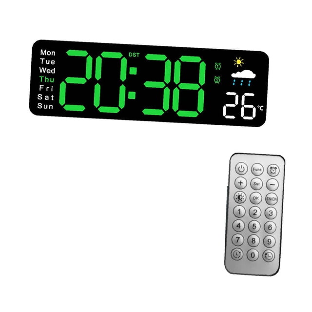 Reloj de pared LED, reloj de pared Digital portátil con Control remoto, reloj de mesa, Mini reloj para mesita de noche, sala de estar, mesita de noche Negro y verde