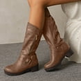 thumbnail image 2 of Platform Mid Calf Riding Boots for Women Fashion Slouchy Leather Round Toe Chunky Mid Heels Knee High Boots, 2 of 6