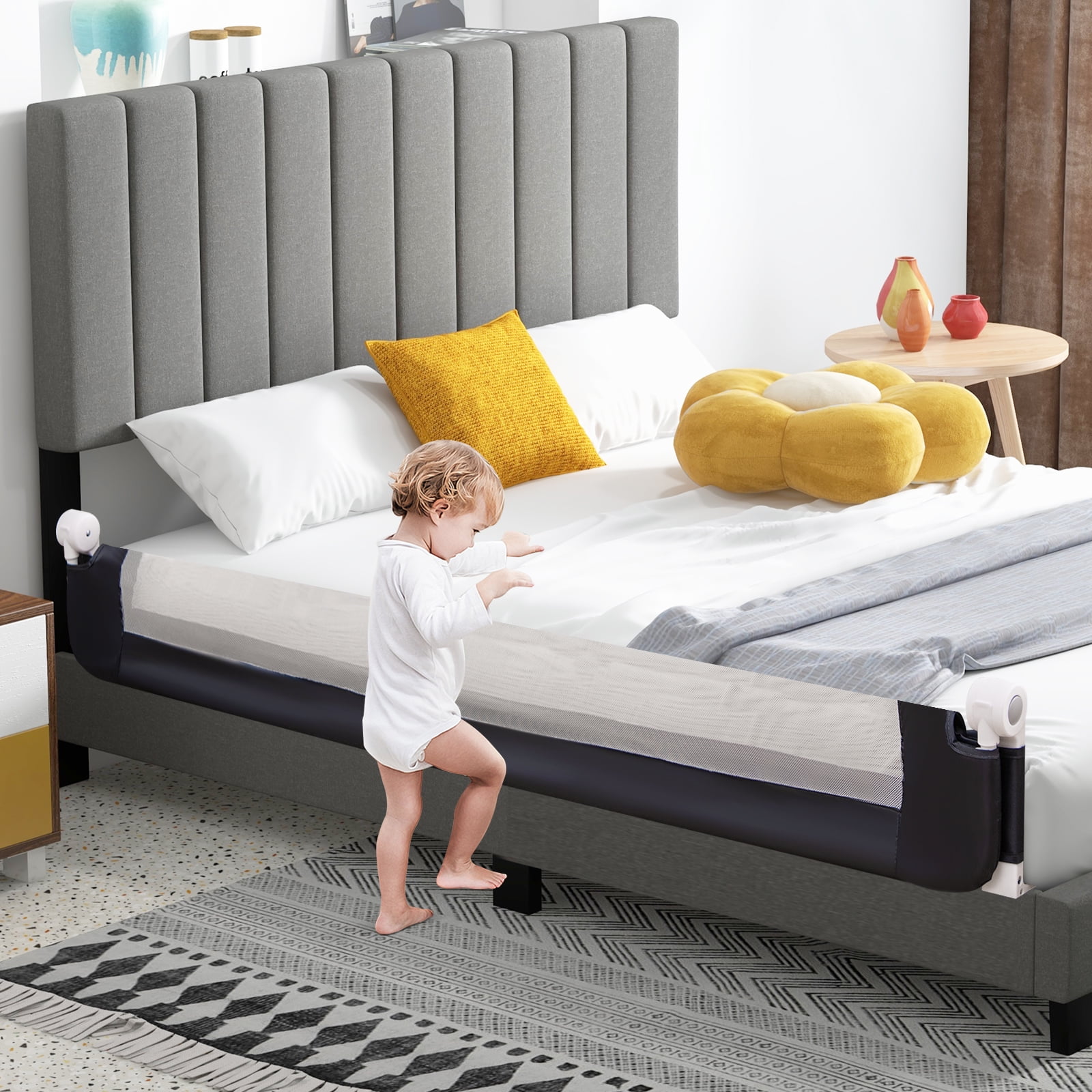 Gymax 71'' Toddler Foldable Bed Rail w/ Adjustable Safety Strap Bedrail Guard Blue