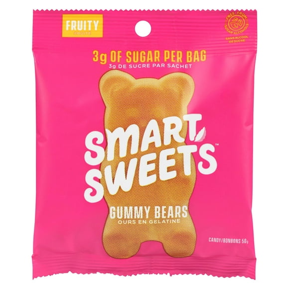 SmartSweets, Fruity Gummy Bears, 50g Pouch Candy with no artificial sweeteners or added sugar
