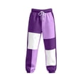 thumbnail image 4 of Inleife Women's Color Block Patchwork Jogger Sweatpants, High Waist Drawstring Cuffed Ankle Casual Long Pants with Side Pockets for Winter, 4 of 6