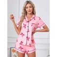 thumbnail image 2 of DARING DIVA Women's Pajama Sets Short Sleeves Bow Button Up Tops and Shorts L Bright Pink, 2 of 7