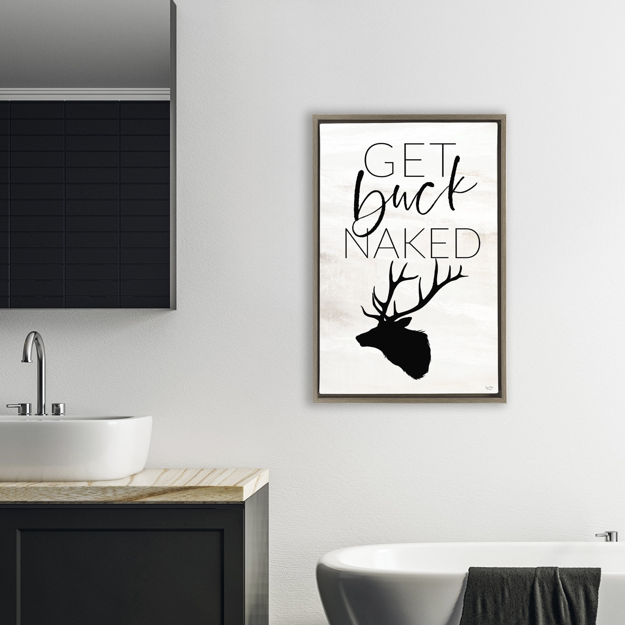 Stupell Industries Get Buck Naked Brown Framed Floater Canvas Wall Art, design by Lux + Me Designs