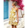 thumbnail image 7 of Yellow Womens Halter Neck Allover Baroque Print A-Line Mini Sundress For Summer Beach Vacation & Casual Outing, 7 of 7