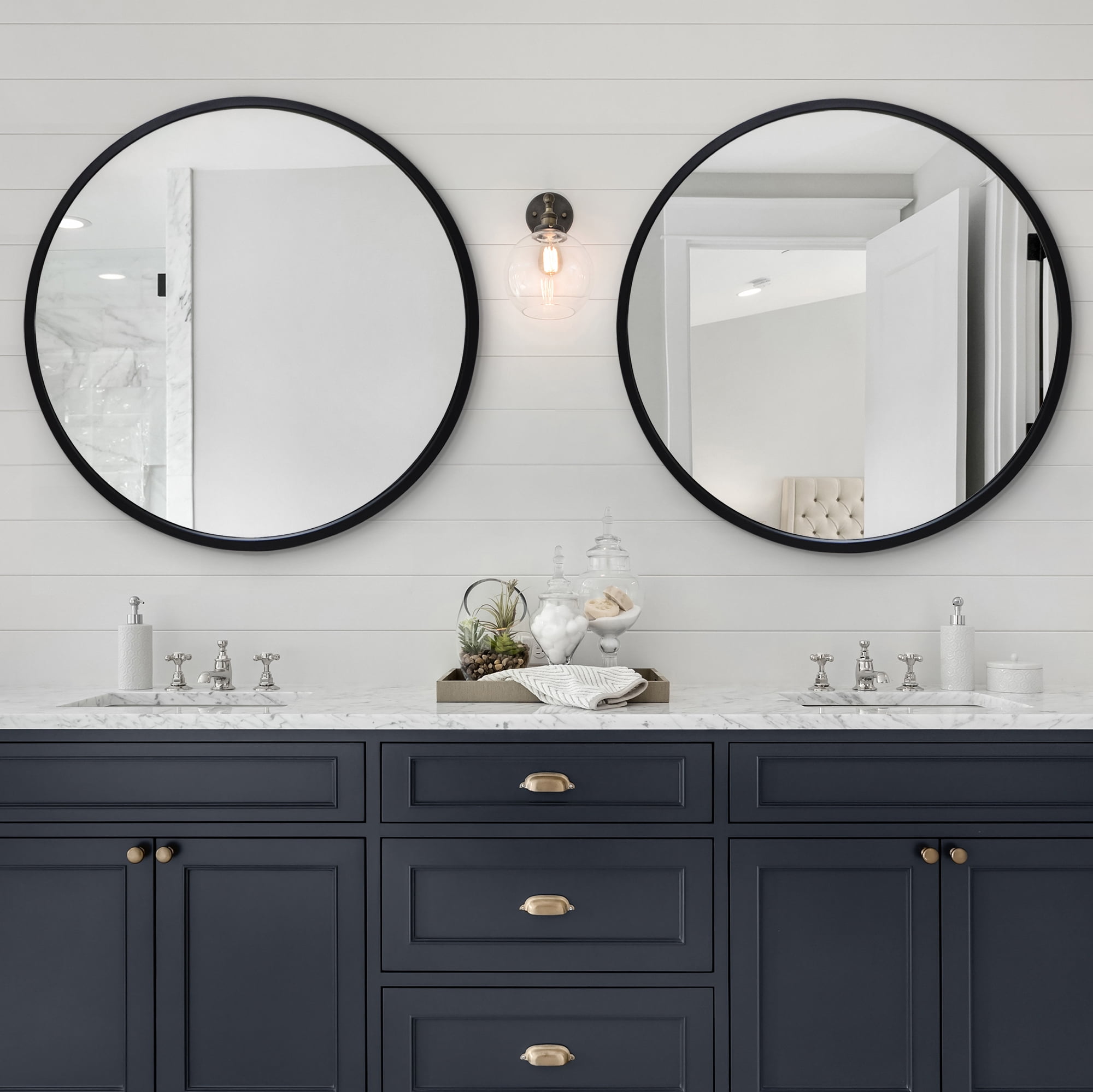 Americanflat - 32x32 Framed Black Round Mirror Circle Mirror for Bathroom, Bedroom, Entryway, Living Room