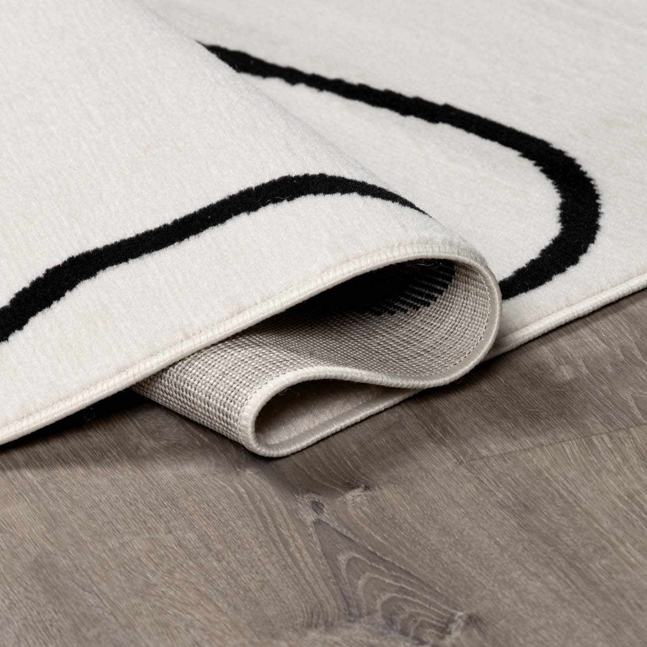 Hauteloom Eilir Modern Abstract Area Rug - Contemporary Geometric Carpet for Living Room, Bedroom, Dining Room - Beige, Black, Cream - 6'7" x 9'