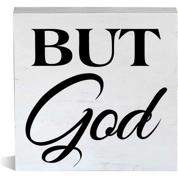 Zomyto 5x5 Inch Farmhouse But God Wooden Box Sign Religious Wood Block Tabletop Sign Christian