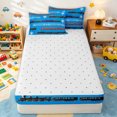 thumbnail image 4 of Erosebridal Vintage Train Zipper Full Size Comforter Sets with Fitted Sheet and 2 Pillowcases for Boys Men, Cartoon Locomotive Car Zipper Bedding Set, Blue, Reversible, 4pcs, 4 of 7