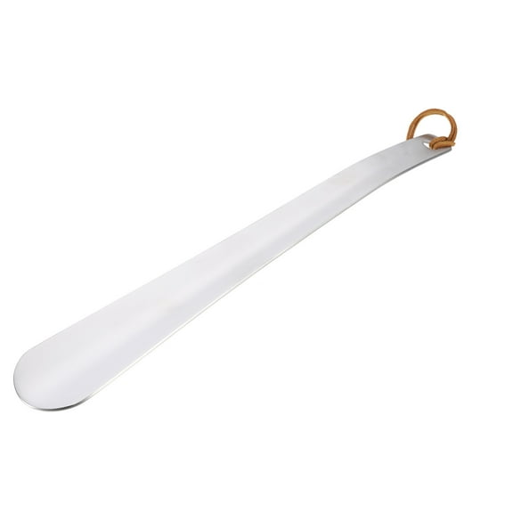 Uxcell 12in Shoe Horn, Metal Shoe Helper with Leather Strap, Silver Tone