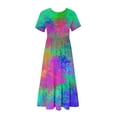 thumbnail image 4 of pimelu Dresses for Women Womens Dresses Loose Flowy Pleated Swing A Line Maxi Dress with Pocket Summer Vintage Tie-Dye Print Short Sleeve Round Neck Ladies Long Dress, 4 of 4