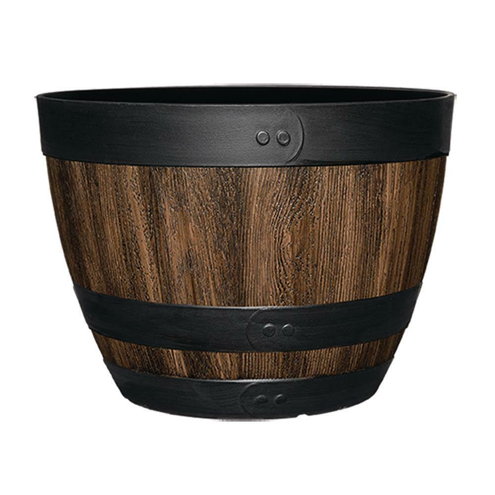 16 Inch Resin Barrel Planter Indoor Outdoor Garden Decor Large Flower Plant Pot