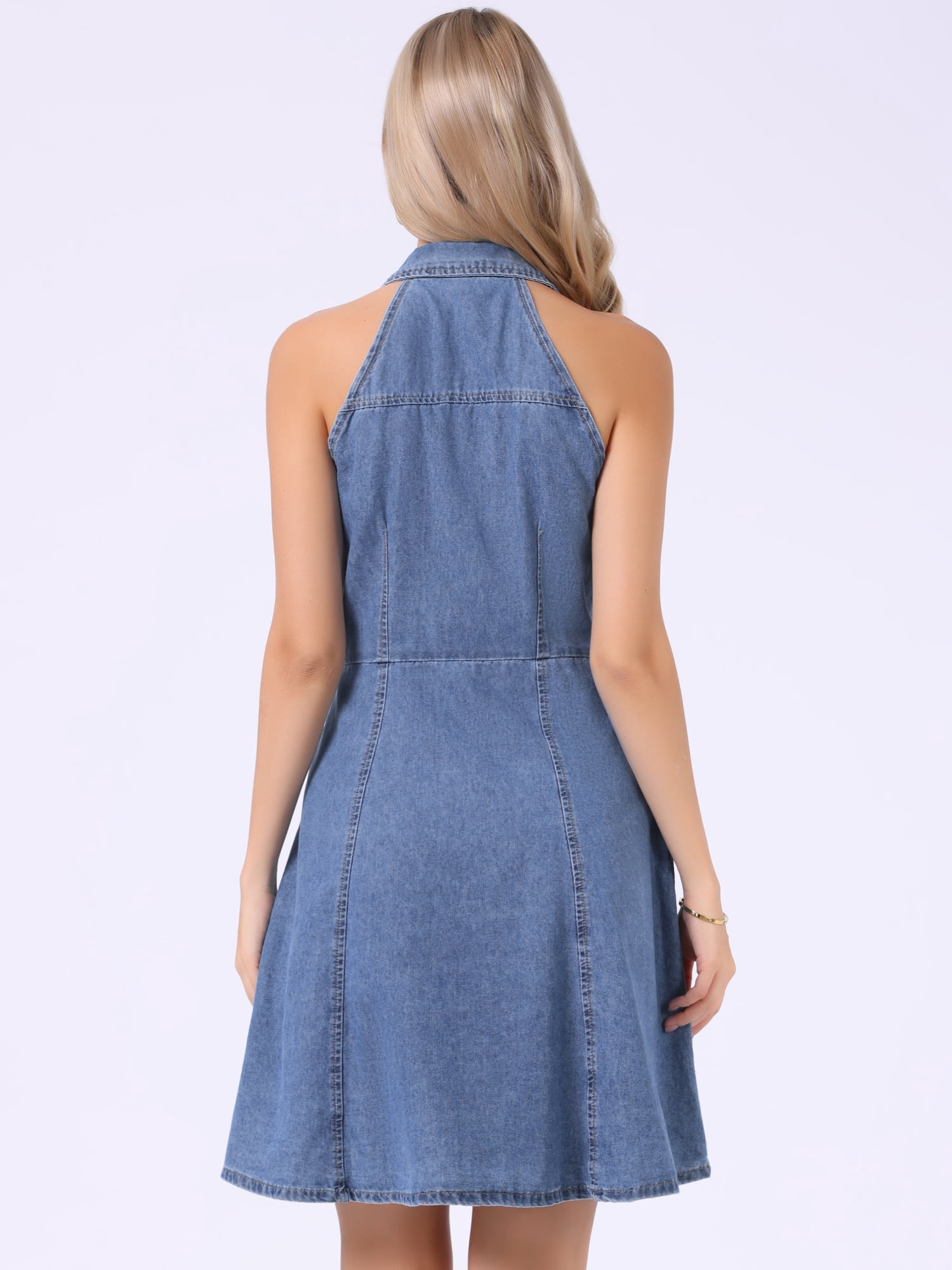DARING DIVA Women's Denim Jeans Casual Halter Neck Dress XS Light Blue
