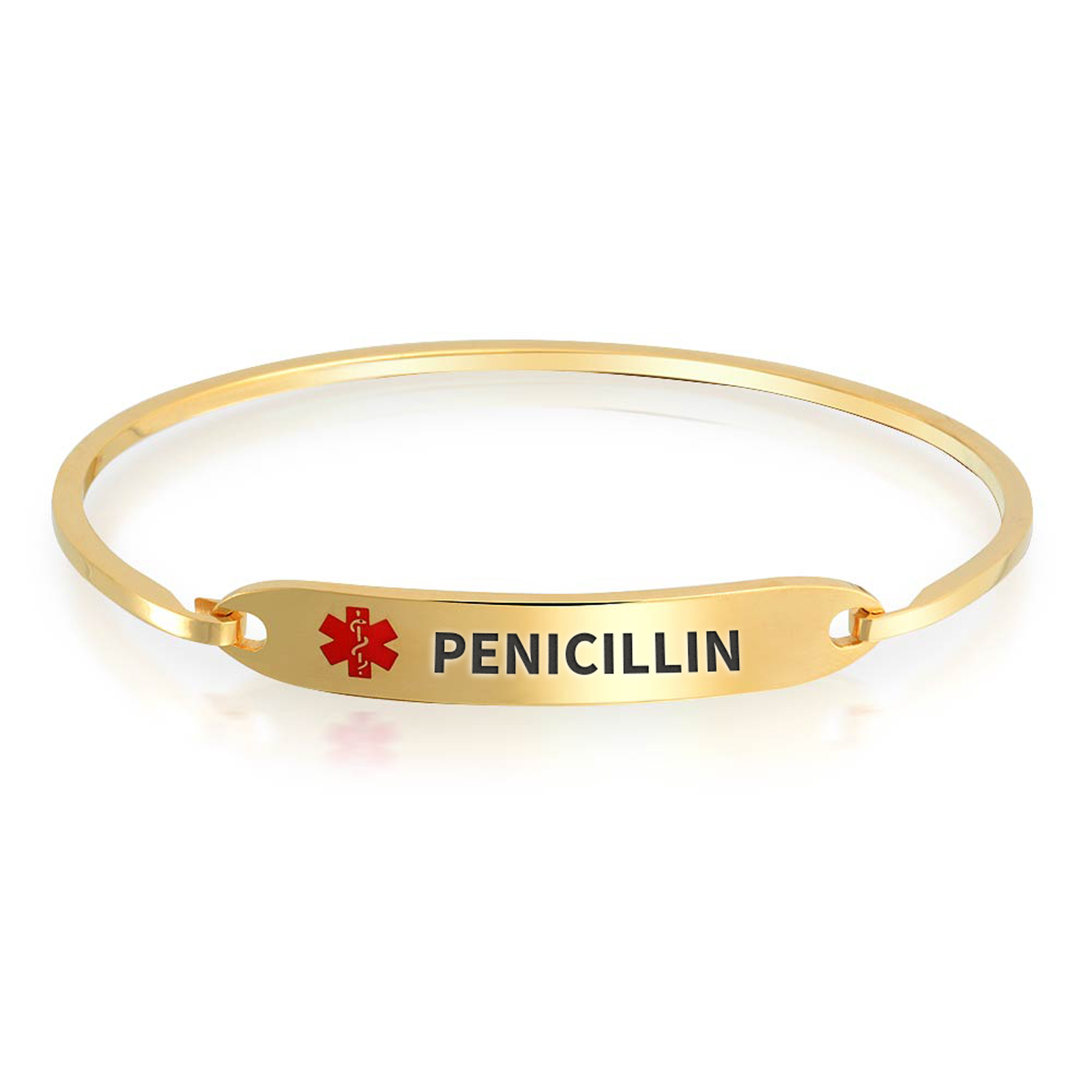 Bracelet d'Identification Médicale Penicillin Élégant pour Femmes Or 2 Tons Inox Gravé sur Mesure