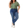 thumbnail image 2 of Agnes Orinda Women's Plus Size Floral Printed Tops Notched V Neck Short Sleeves Casual Summer Blouses 3X Green, 2 of 6