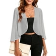 thumbnail image 2 of LEKODE Short Sleeve Cropped Open Front Bolero Shrug, Chiffon Fabric Womens Party Dress Outer Top B White M, 2 of 6