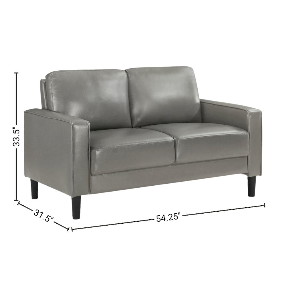 FurniFact Gray Faux Leather 2 Seater Couch, Leather Loveseat Sofa for Living Room