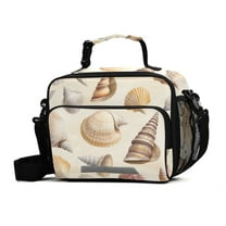 FORMRS Student Lunch Bag Insulated Reusable Cooler Box with Zipper Pockets, Beige Watercolor Seashells