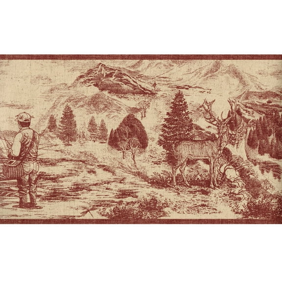TRIMZ Country Lodge Fishing Wildlife Wallpaper Border - Brown 15' L x 10.25" W