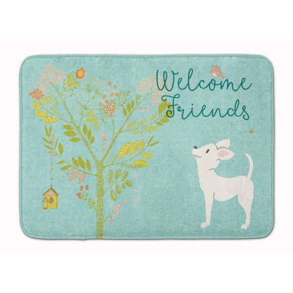 Carolines Treasures BB7629RUG Welcome Friends White Chihuahua Machine Washable Memory Foam Mat 19 X 27" multicolor