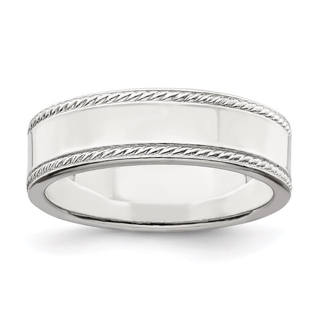 925 Sterling Silver 6mm Rope Edge Size 11 Wedding Band Ring Classic Flat Milgrain