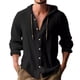 thumbnail image 1 of Camisa de lino con botones y capucha para hombre: manga larga, lengüetas para remangar, botones de madera, ropa de playa/casual, tallas S-XXXL, 1 of 8