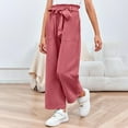 thumbnail image 6 of Active Sweatpants on Clearance Teen Girls Plus Size Pants Lightweight Wide Leg High Waist Tie Knot Casual Loose Trousers with Pockets New Watermelon Red 140, 6 of 7