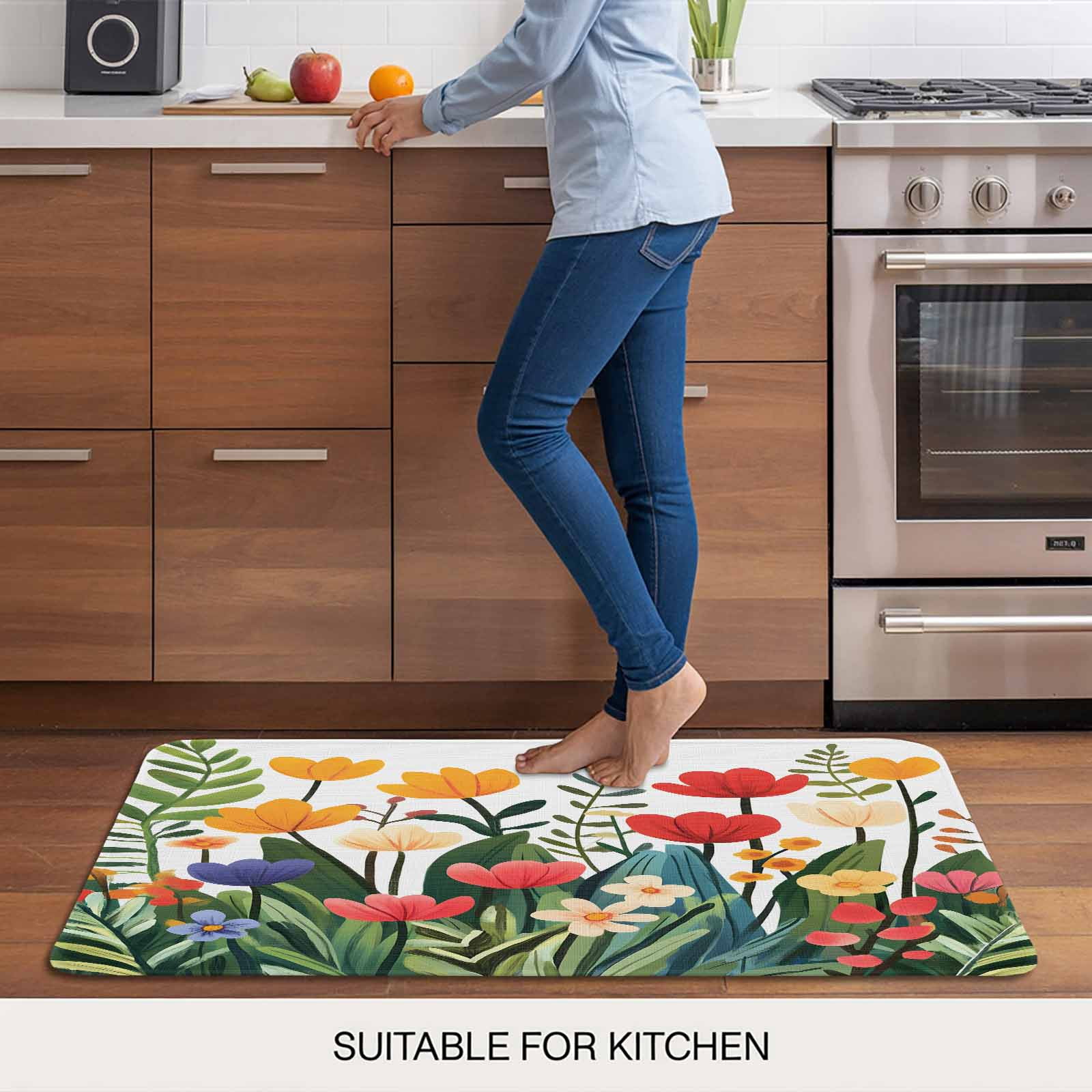 Spring Floral Doormat Outdoor Entrance 24"x36", Botanical Flower Leaf Plant Absorb Moisture Dirt Door Mats, Non-Slip Rubber Backing Floor Mats Indoor, Low-Profile Front Door Rugs