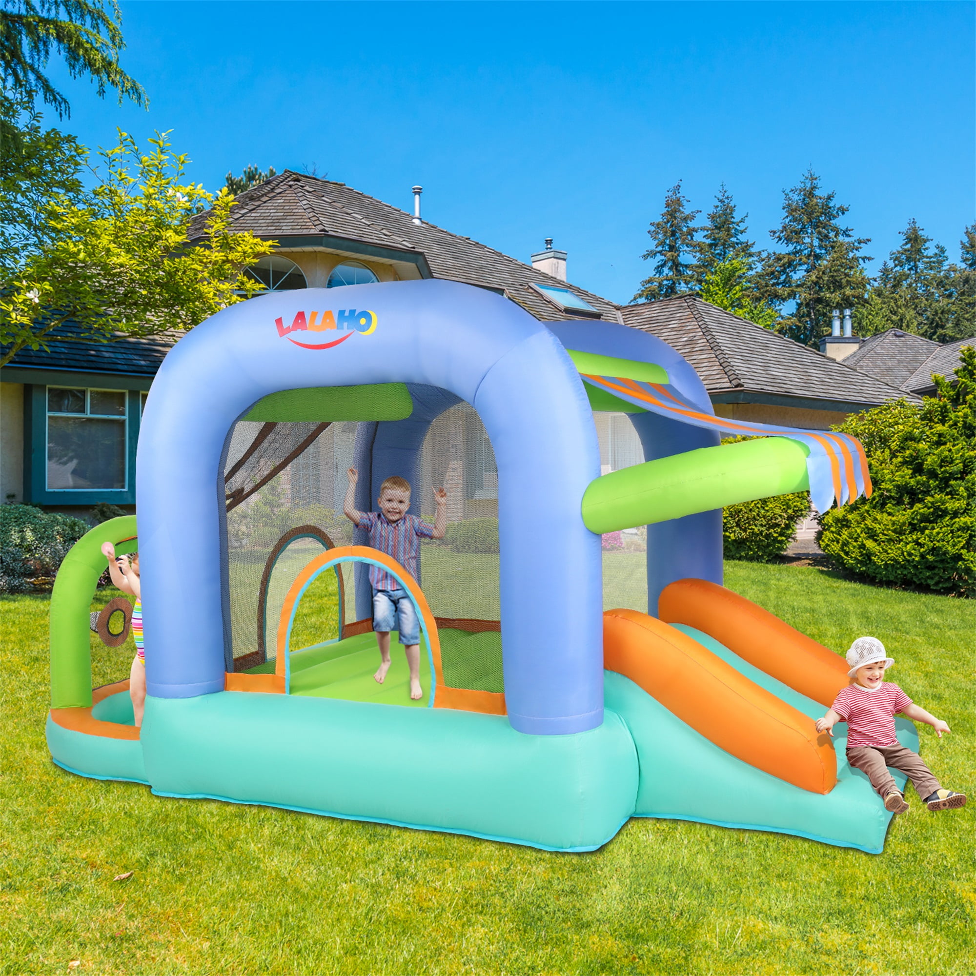 CIPACHO Kids Outdoor Inflatable Castle, Play Bounce House 420D 840D Oxford Cloth Trampoline Ball Pool, Small Jump Bed with Included Blower for Backyard