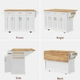 thumbnail image 6 of AENKYO 54" Large Kitchen Island with Rubber Wood Drop Leaf, Embossed Texture Rolling Kitchen Cart on 4 Wheels with 4 Doors and 3 Drawers for Kitchen, Dining Room,White, 6 of 13