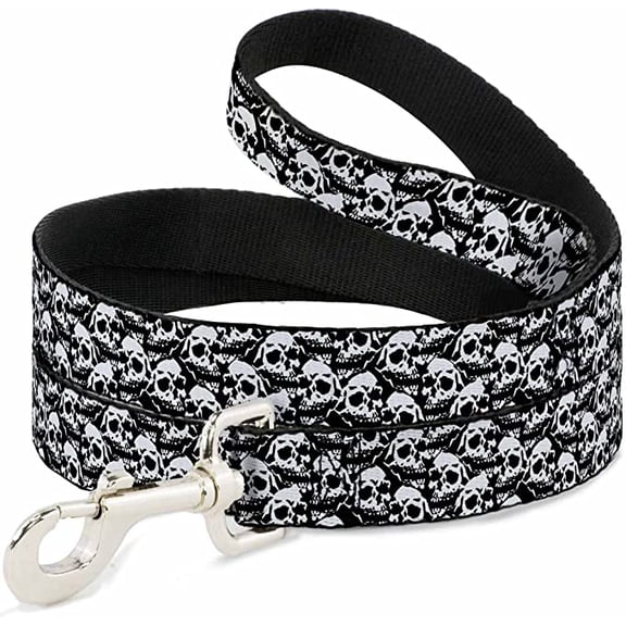 Dog Leash Skull Yard Black White 4 Feet Long 0.5 Inch Wide