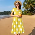 thumbnail image 4 of Fotbe Yellow And White Polka Dot Vestido Largo de Moda para Mujer, Vestido Tipo Camiseta con Manga Corta y Estilo Casual a Rayas y Bloques de Color, 4 of 6
