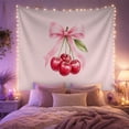 thumbnail image 2 of Pink Ribbon and Cherry Illustration Tapestry, 2 of 7