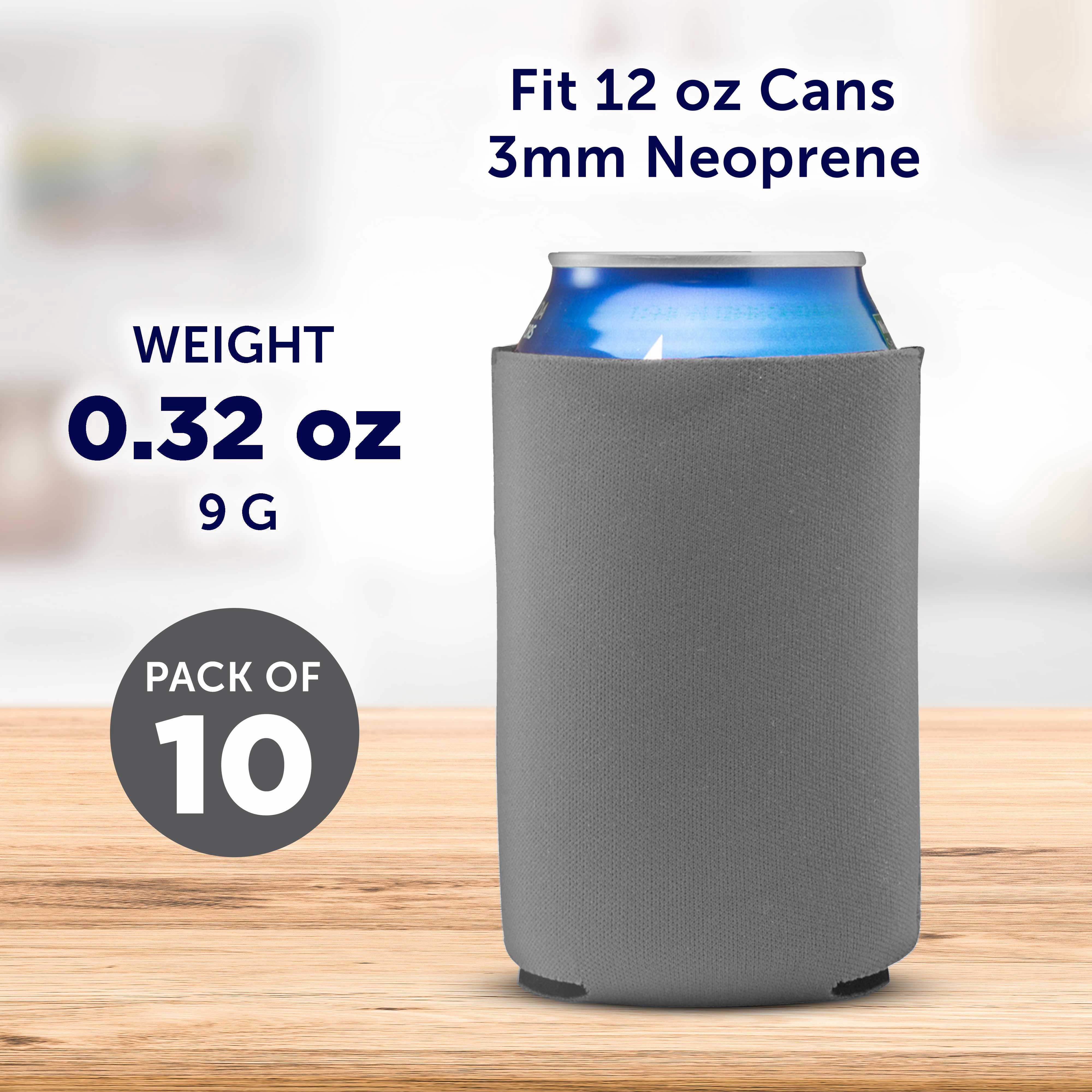 Neoprene Collapsible Can Coolers 12 oz. Set of 10, Bulk Pack - Great for Weddings, Parties, Anniversary, Indoor & Outdoor Events - Grey
