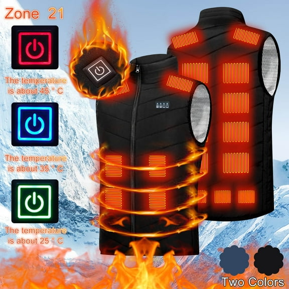 DODADAWANJ Men's Heated Vest Stand Collar Electric Heating Waistcoat Big and Tall Rechargeable Soft Workwear Heating Vests 21 Heating Zone Heated Jacket (Not Included Battery) XXXL