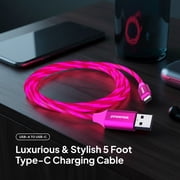 Powertek Light-Up USB-A to USB-C Charging Cable, 5 ft, Pink