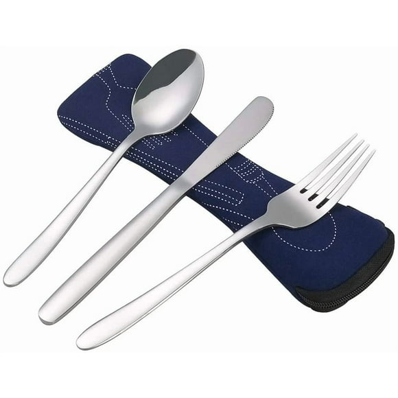 Zerdyne 3 Pieces Stainless Steel Camping Cutlery Set, Knife Spoon Fork with Case